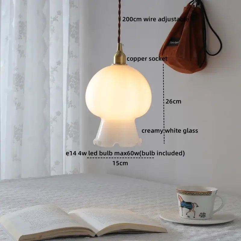 Ceramic walnut copper ribbed glass pendant light bedroom chandelier