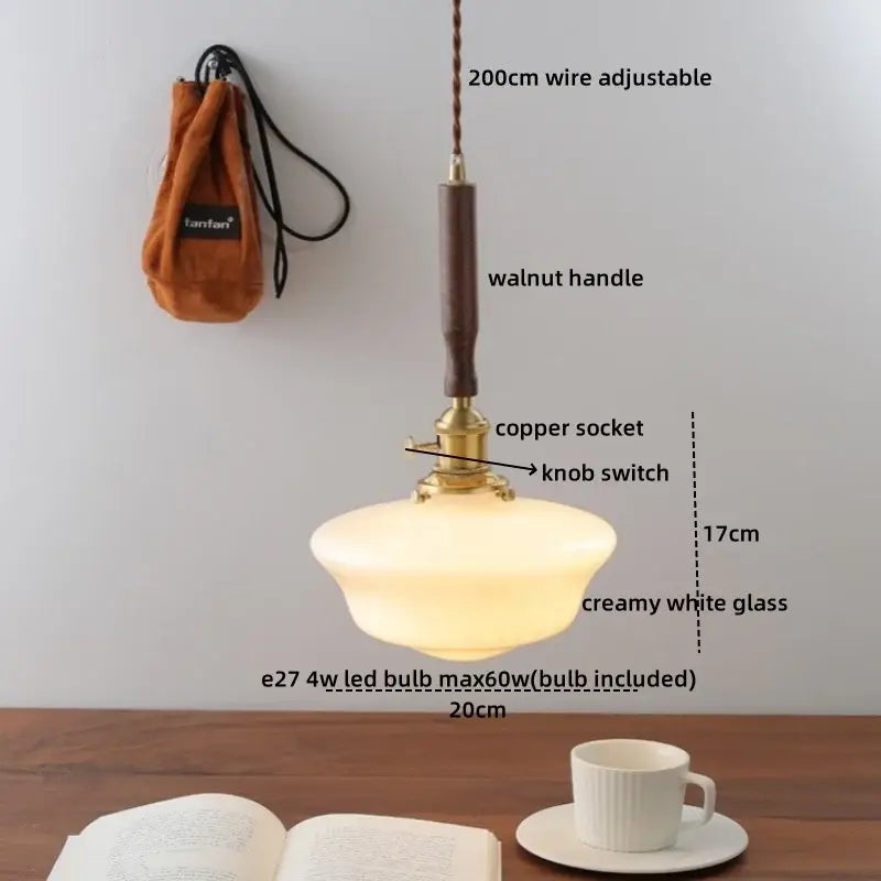 Ceramic walnut copper ribbed glass pendant light bedroom chandelier