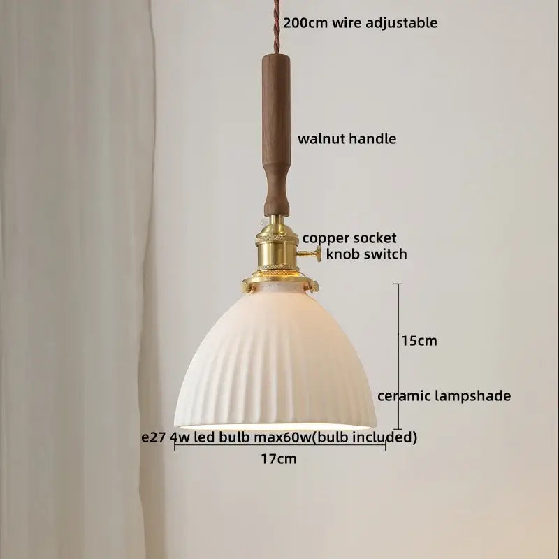 Ceramic walnut copper ribbed glass pendant light bedroom chandelier