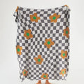 Checkered beige & white knitted blanket throws 130x160cm bedroom decor