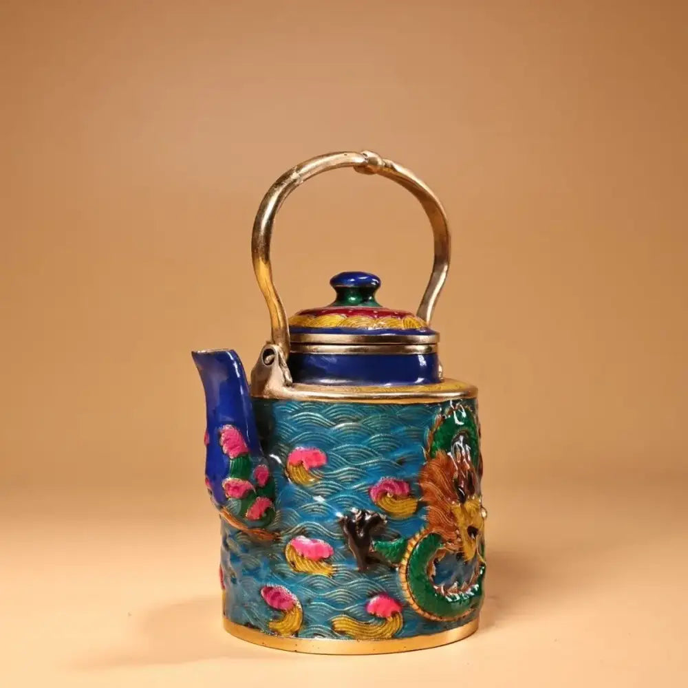 Chinese style blue & gold enamel pan kitchen decorbites dragon cloisonné