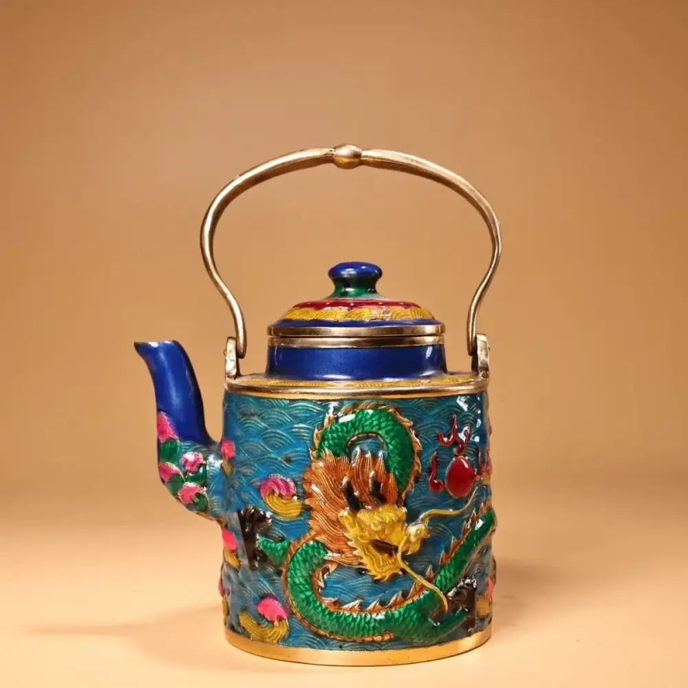 Chinese style blue & gold enamel pan kitchen decorbites dragon cloisonné