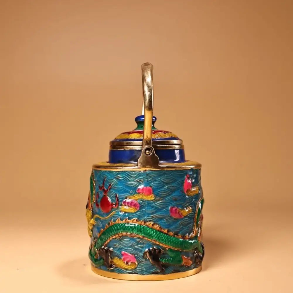Chinese style blue & gold enamel pan kitchen decorbites dragon cloisonné