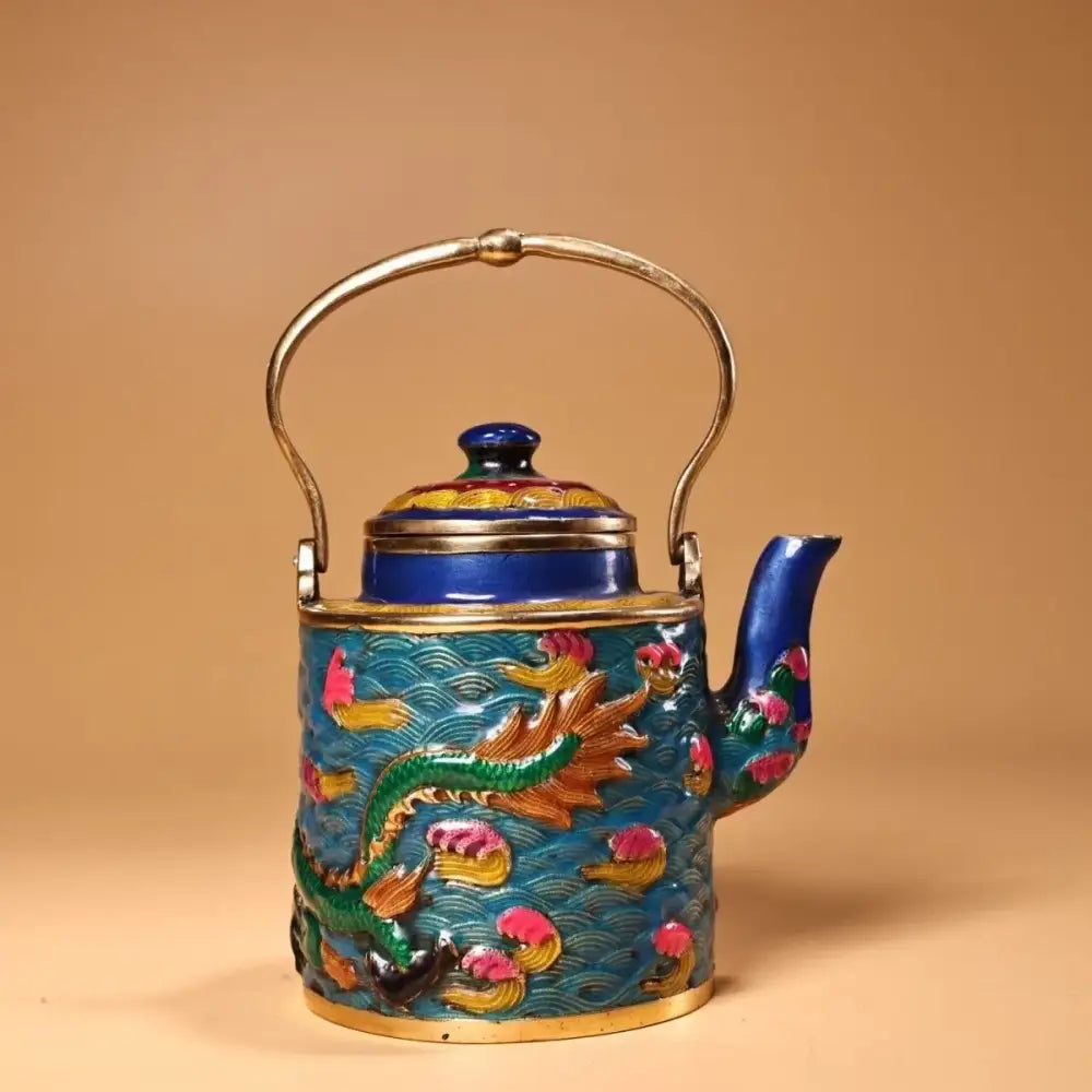 Chinese style blue & gold enamel pan kitchen decorbites dragon cloisonné