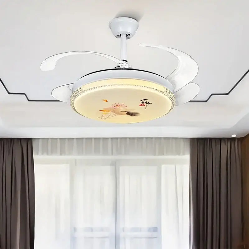 Chinese style white dimmable ceiling fan light bedroom smart fan