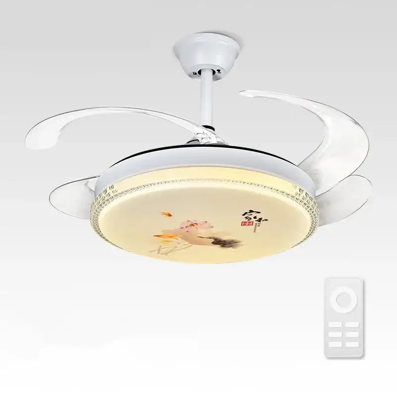 Chinese style white dimmable ceiling fan light bedroom smart fan