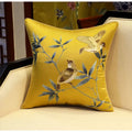 Chinoiserie golden yellow birds branches embroidered pillow covers living room