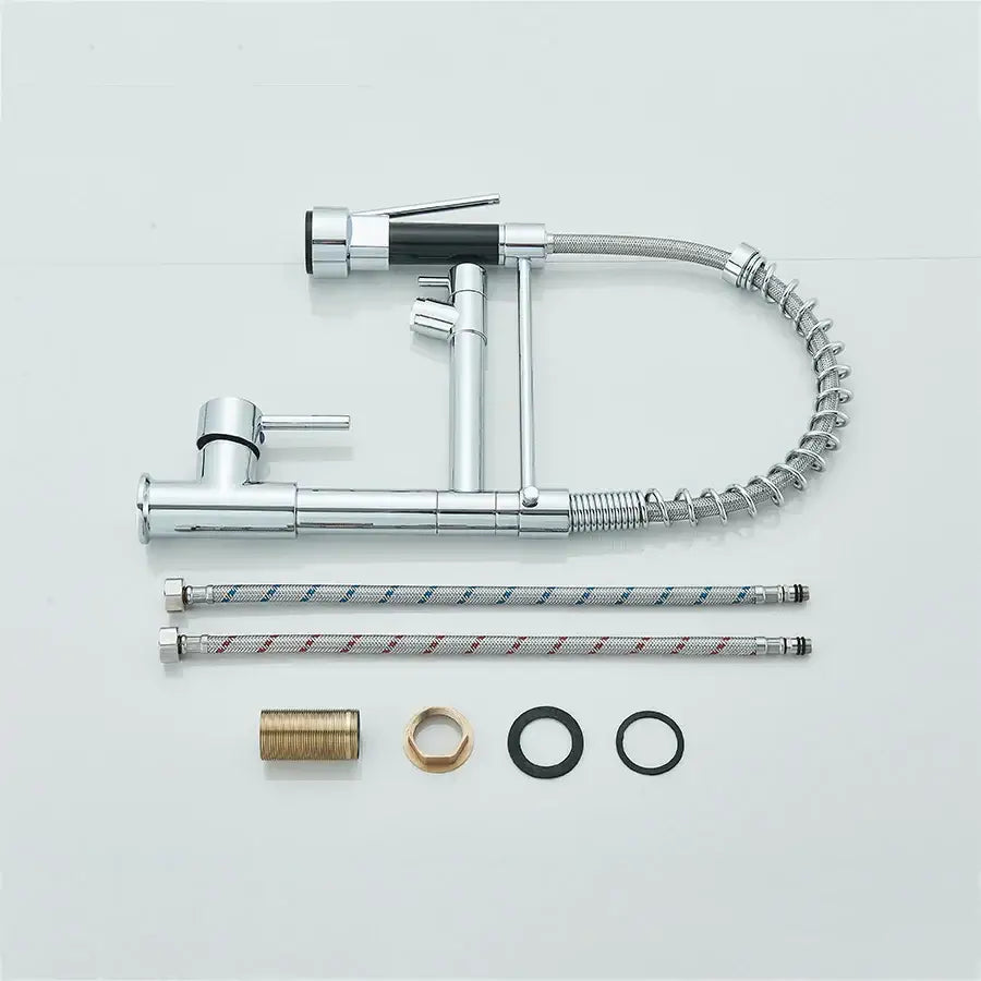 Chrome and black dual spout brass kitchen sink faucet