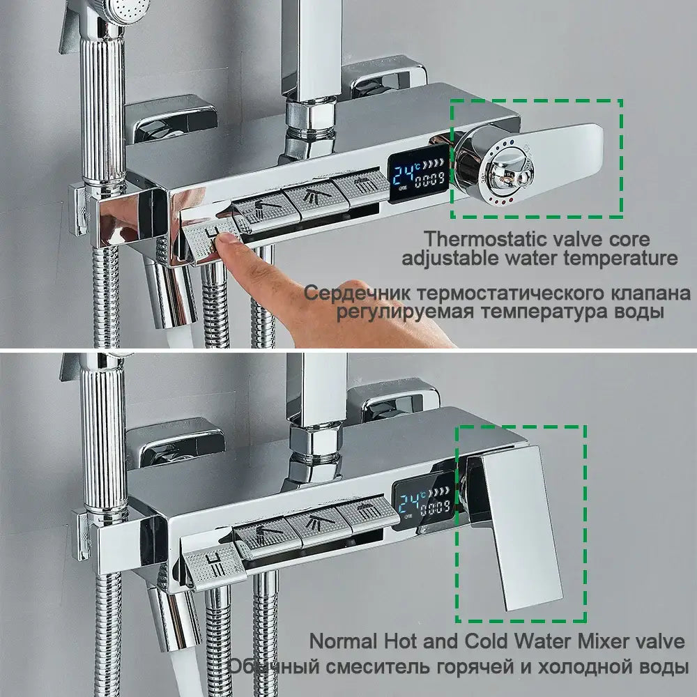 Chrome decorbites digital display shower system with tub spout bathroom