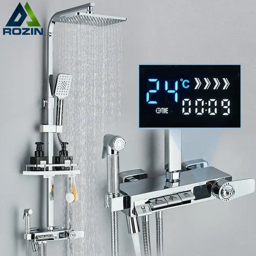 Chrome decorbites digital display shower system with tub spout bathroom