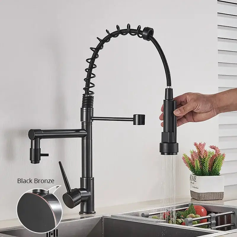 Chrome decorbites kitchen faucet with pull down spring hose