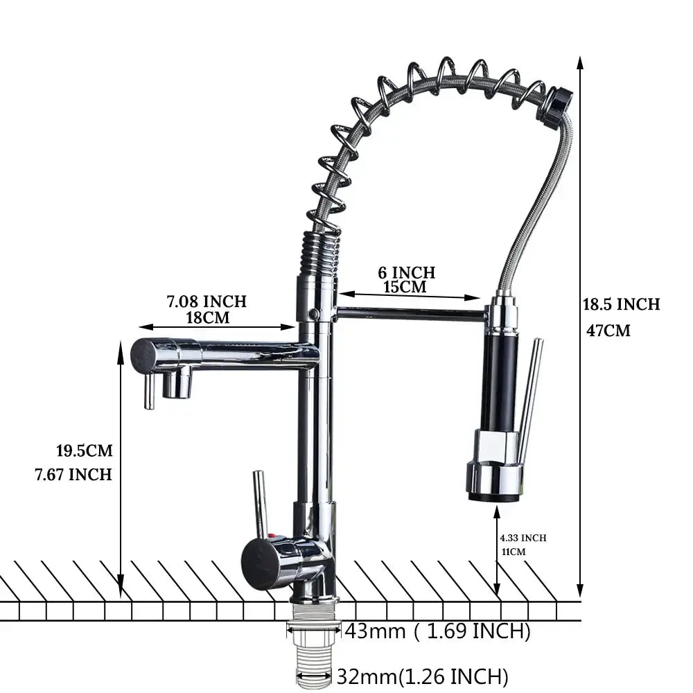 Chrome decorbites kitchen faucet with pull down spring hose