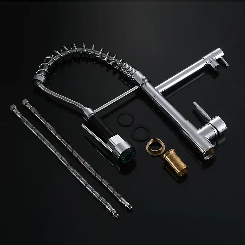 Chrome decorbites kitchen faucet with pull down spring hose