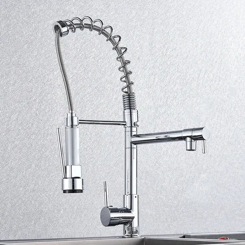 Chrome decorbites kitchen faucet with pull down spring hose
