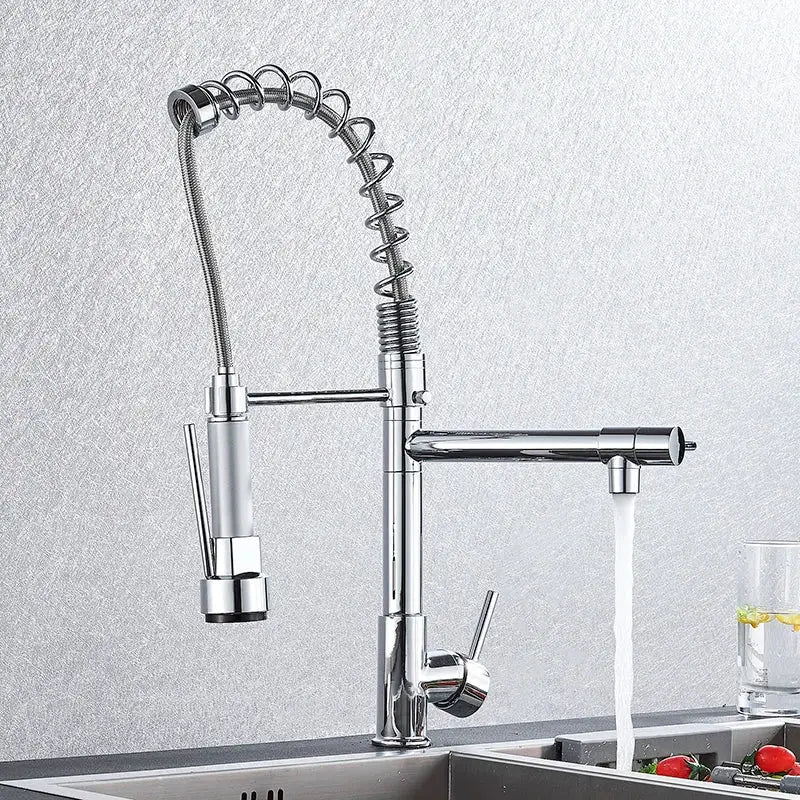 Chrome decorbites kitchen faucet with pull down spring hose