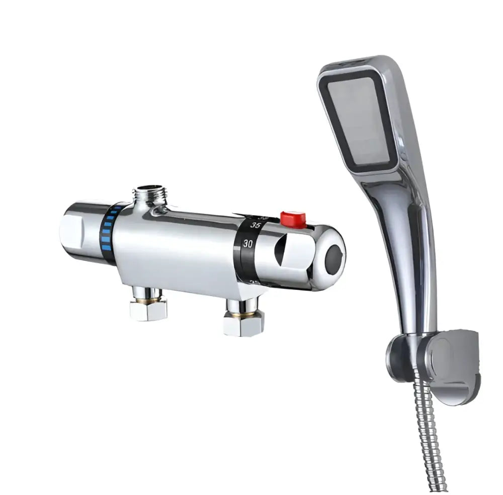Chrome dual handle thermostatic shower faucet mixer – bathroom valve