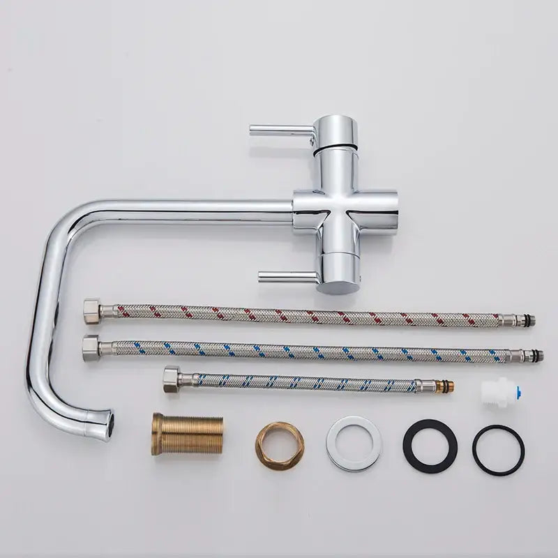 Chrome dual spout filter faucet kitchen sink tap with 360 rotation
