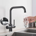 Chrome dual spout filter faucet kitchen sink tap with 360 rotation