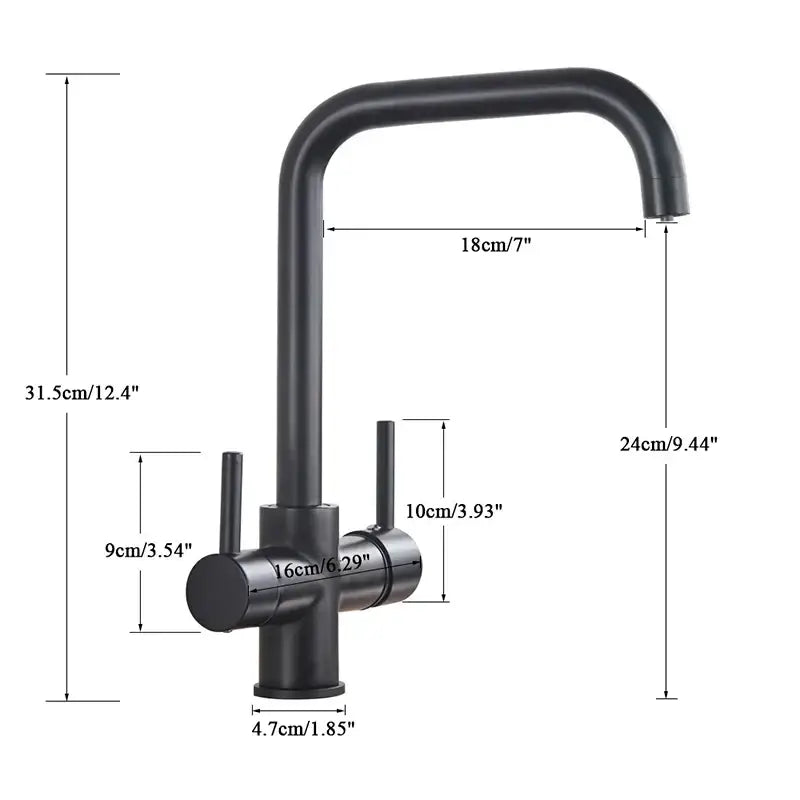Chrome dual spout filter faucet kitchen sink tap with 360 rotation