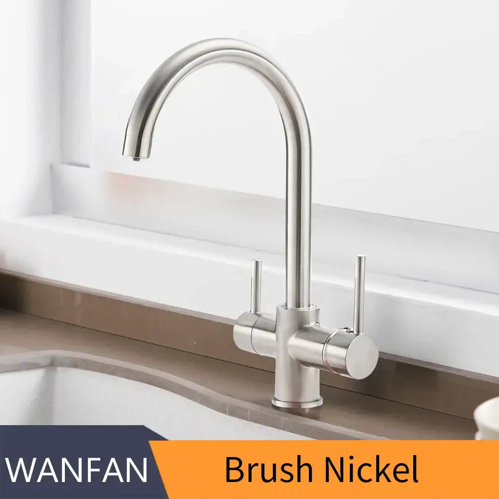 Chrome high arc dual handle drinking water filter kitchen sink faucet
