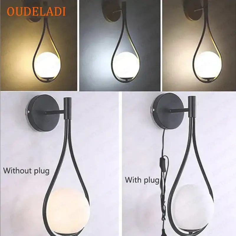 Chrome teardrop wall sconce with white glass ball for bedroom