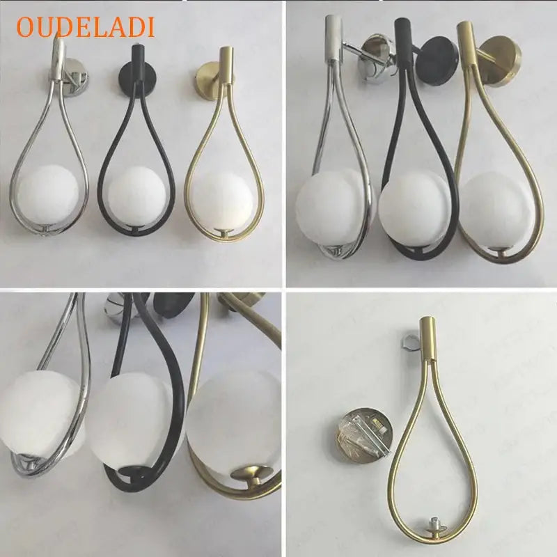Chrome teardrop wall sconce with white glass ball for bedroom