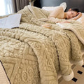 Chunky knit cream & black coral fleece blanket bedroom throw
