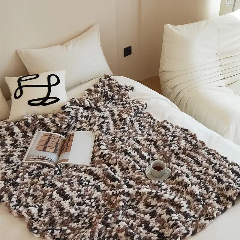 Chunky knitted tricolor jacquard blanket throw living room decor
