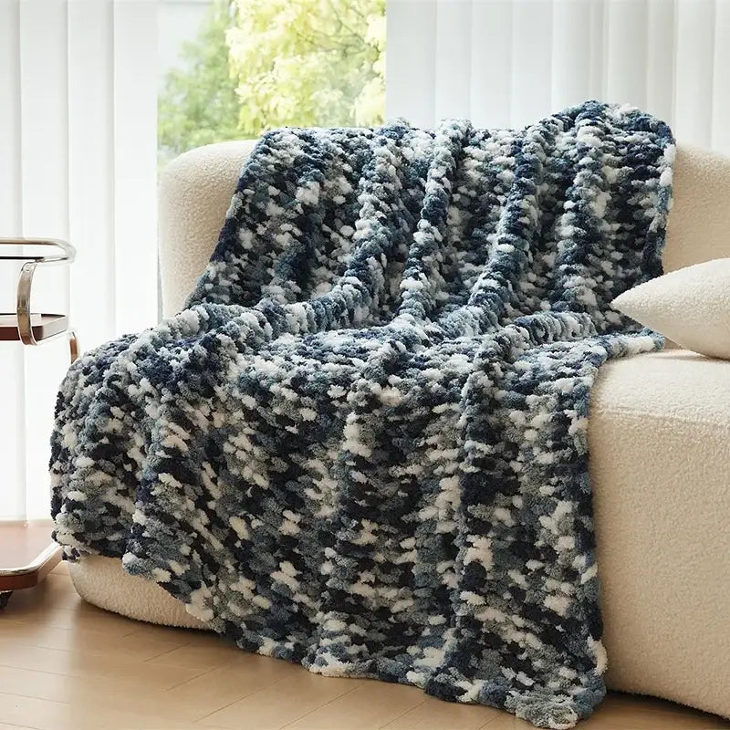 Chunky knitted tricolor jacquard blanket throw living room decor