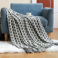 Chunky ribbed neutral & mustard knitted sofa blanket living room comfort