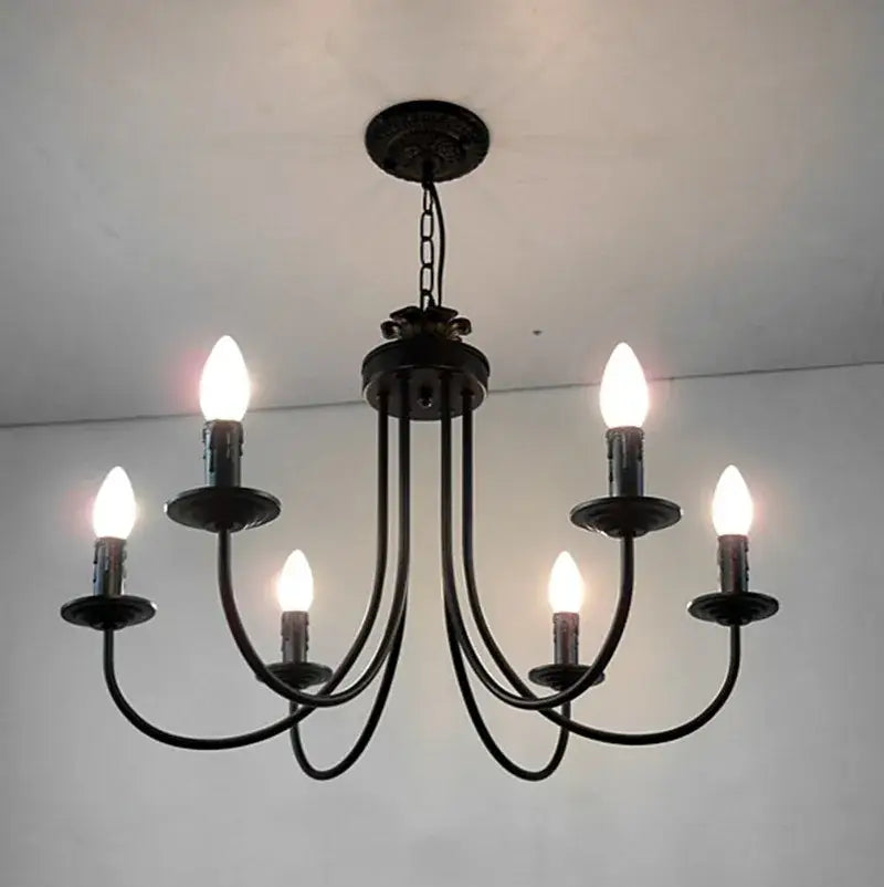 Classic black curved arm chandelier dining room candle light fixture