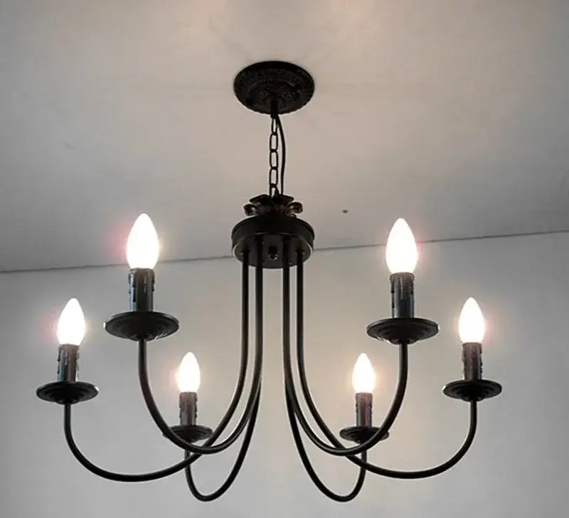 Classic black curved arm chandelier dining room candle light fixture