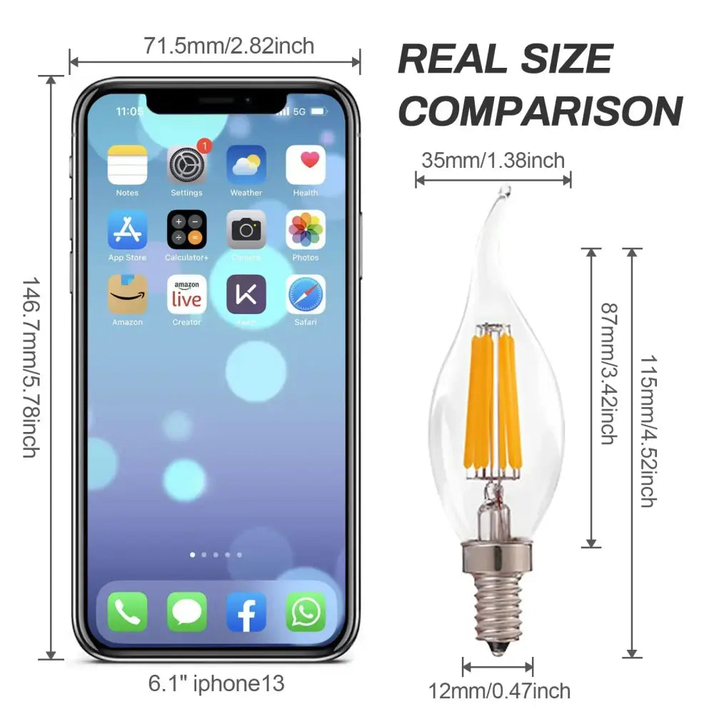 Clear glass candelabra dimmable chandelier led bulbs dining room 12-pack
