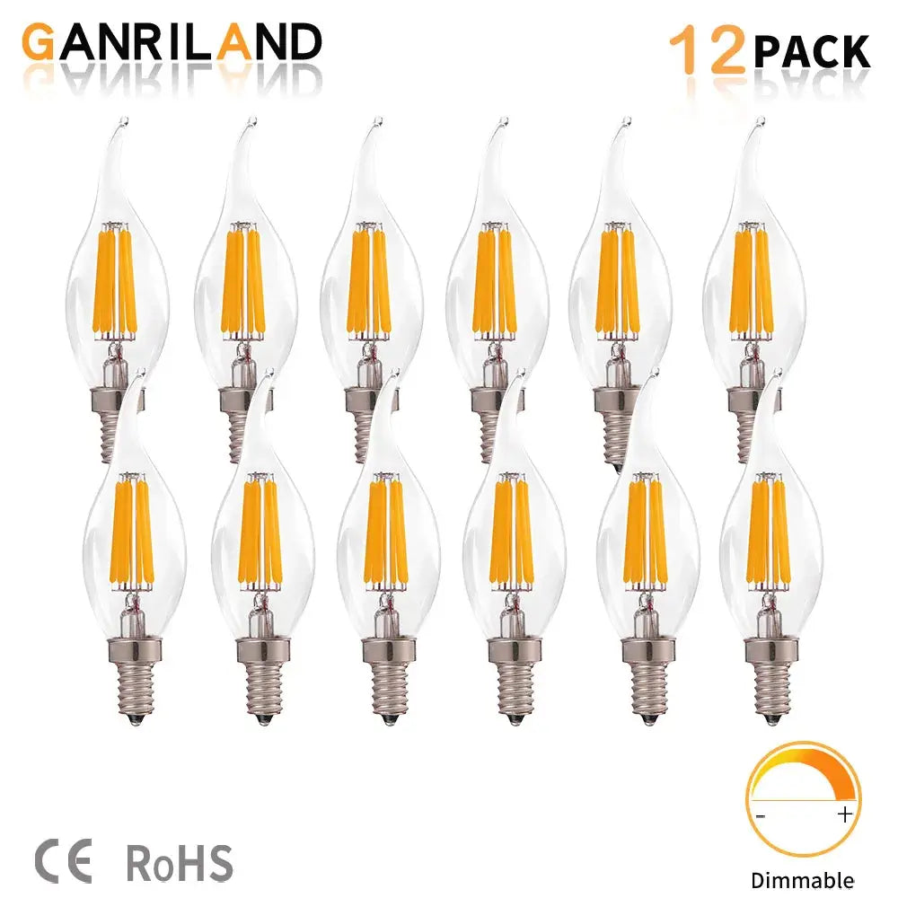 Clear glass candelabra dimmable chandelier led bulbs dining room 12-pack