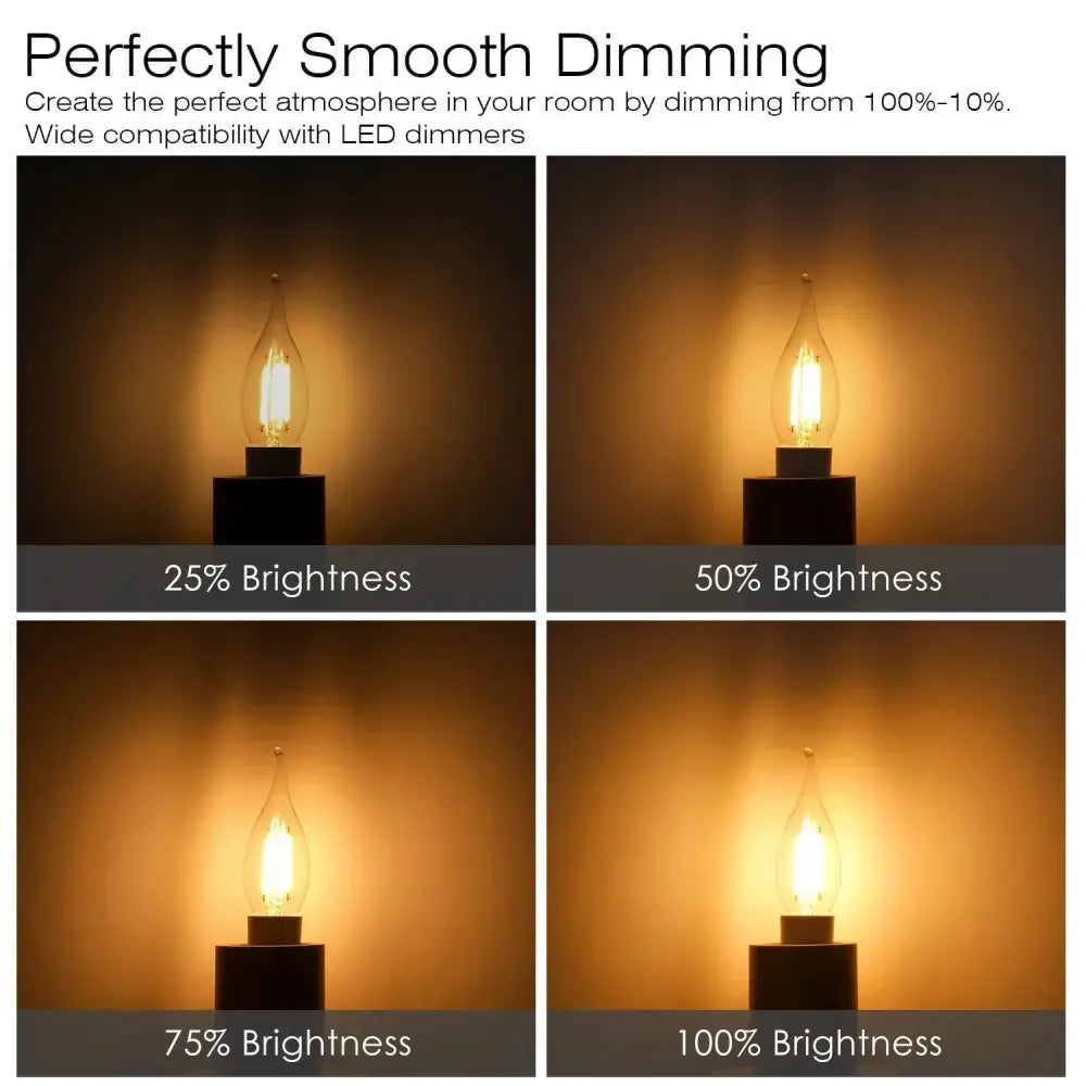 Clear glass candelabra dimmable chandelier led bulbs dining room 12-pack