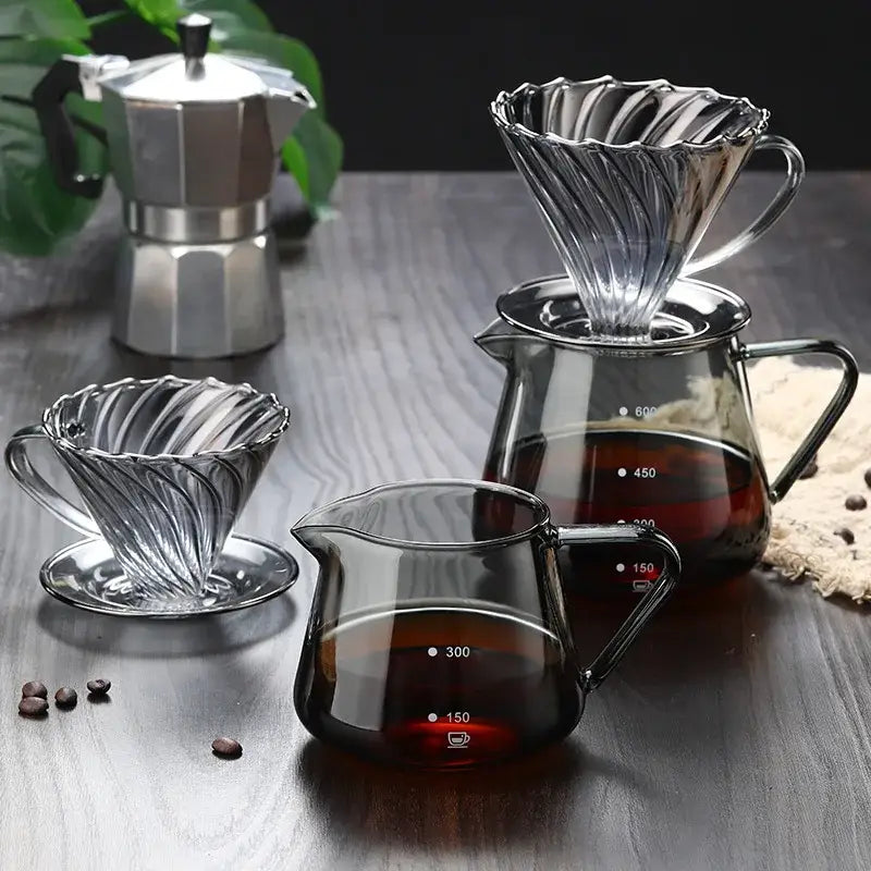 Clear glass coffee pot with measurement markings for kitchen