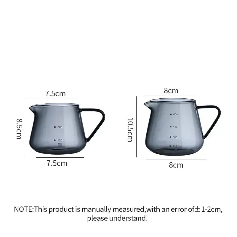 Clear glass coffee pot with measurement markings for kitchen