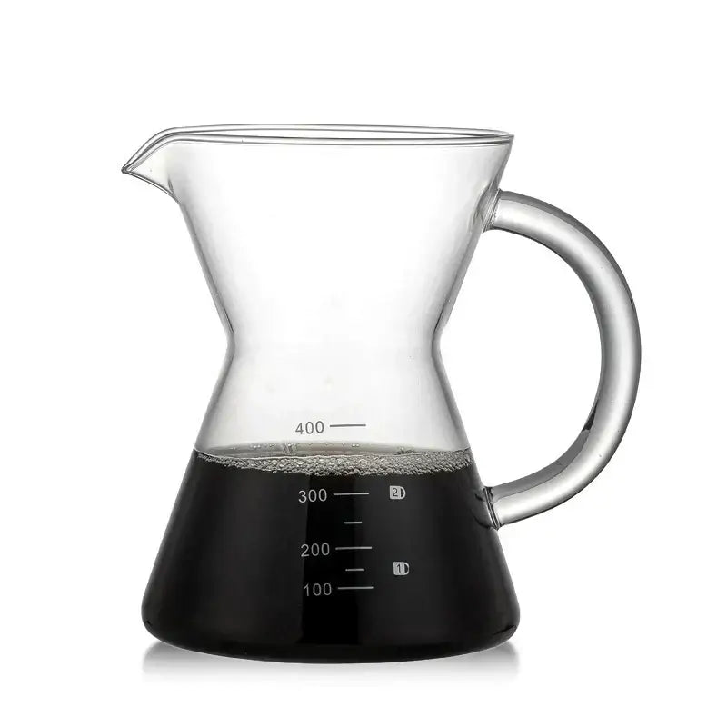 Clear glass coffee pot with stainless steel filter kitchen coffeeware