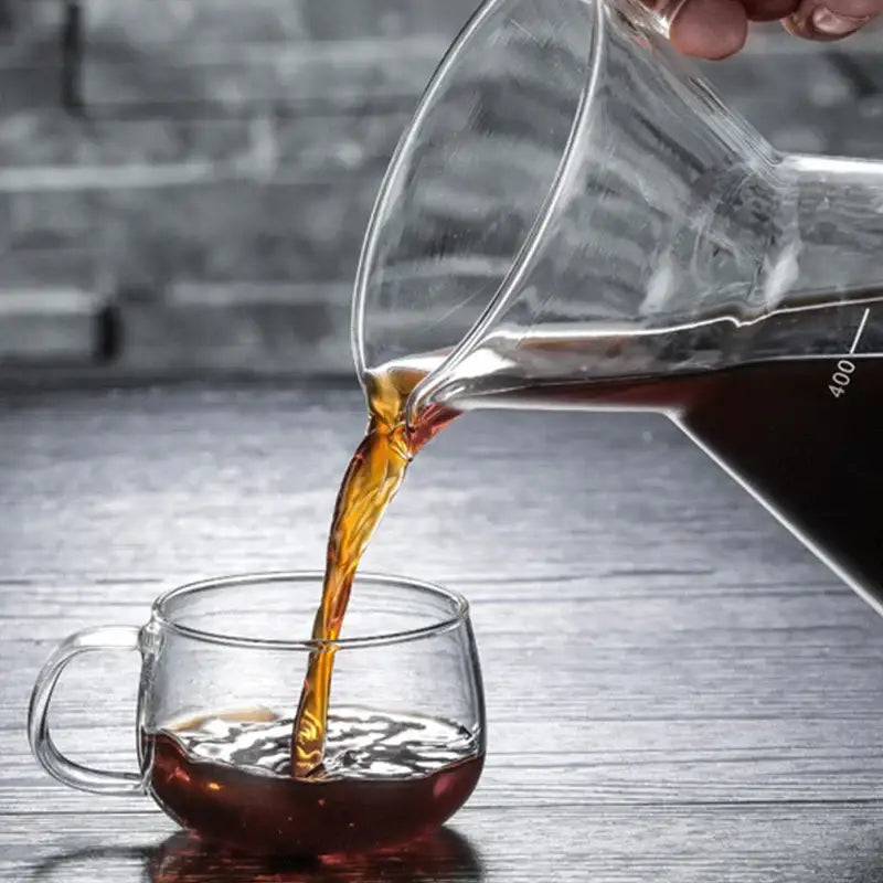 Clear glass coffee pot with stainless steel filter kitchen coffeeware