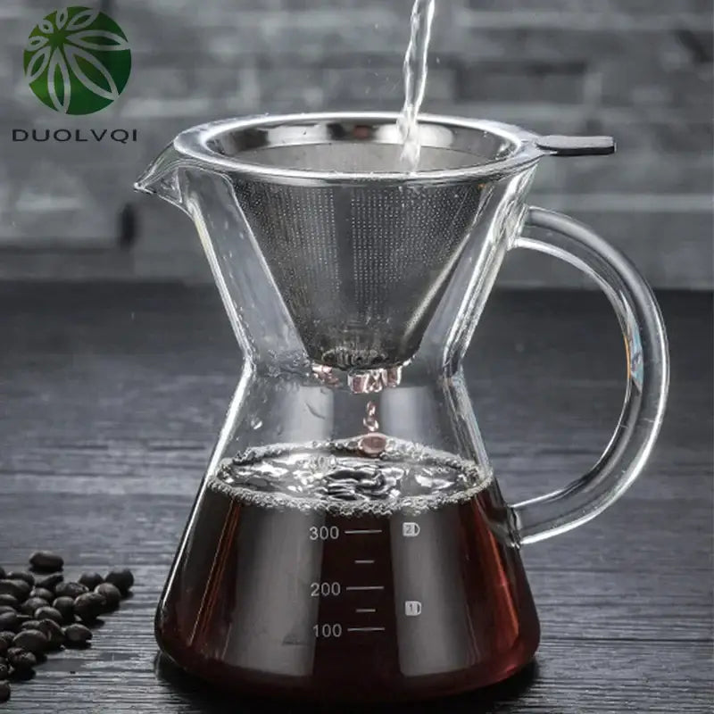 Clear glass coffee pot with stainless steel filter kitchen dripper