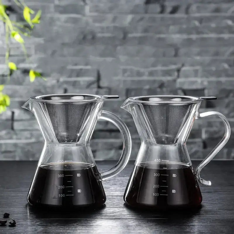 Clear glass coffee pot with stainless steel filter kitchen dripper