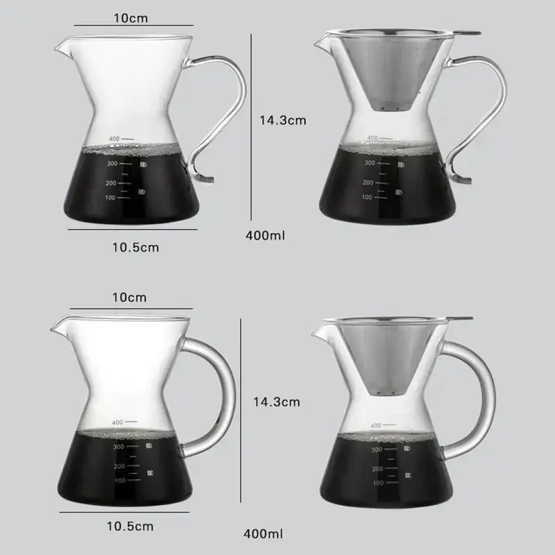 Clear glass coffee pot with stainless steel filter kitchen dripper