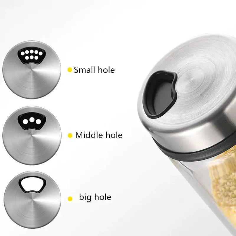 Clear glass spice shaker with rotary lid kitchen storage jar
