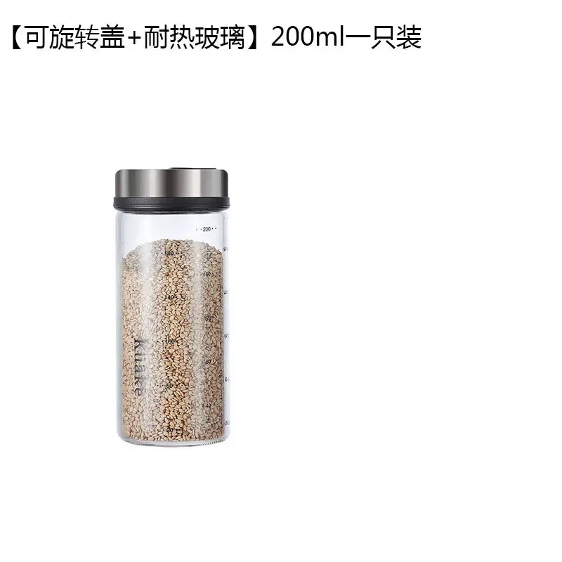 Clear glass spice shaker with rotary lid kitchen storage jar