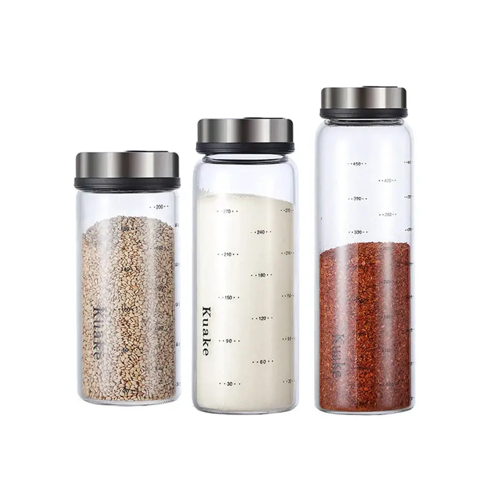 Clear glass spice shaker with rotary lid kitchen storage jar