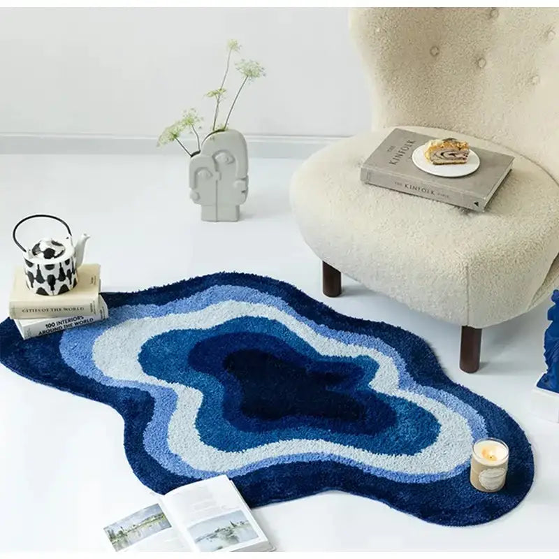 Cloudy blues wavy retro bath mat plush geode rug bathroom decor