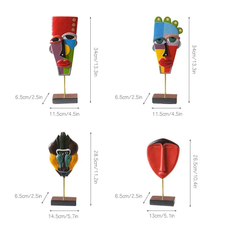 Colorful african abstract face monkey sculptures living room decor