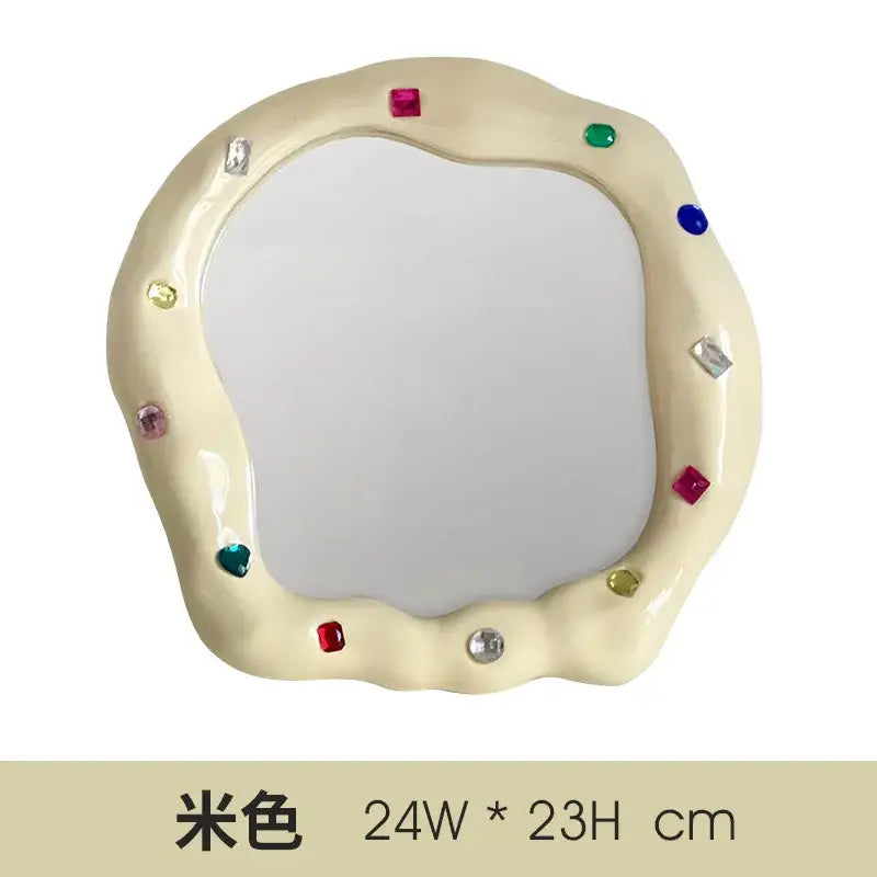 Colorful gemstone cream ceramic makeup mirror irregular edge bedroom