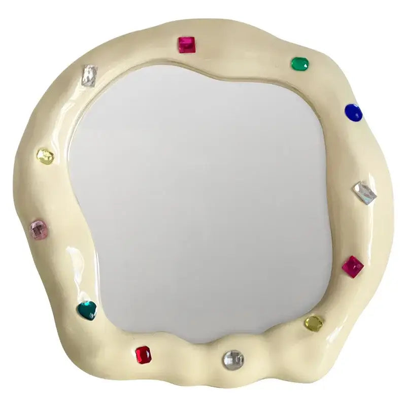 Colorful gemstone cream ceramic makeup mirror irregular edge bedroom