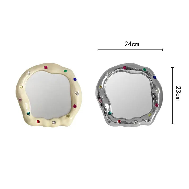 Colorful gemstone cream ceramic makeup mirror irregular edge bedroom